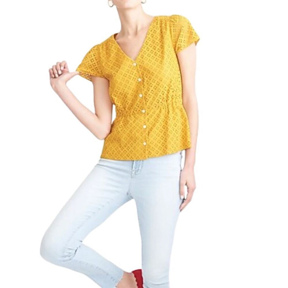 J. Crew Mustard Eyelet Peplum Top Sz 8